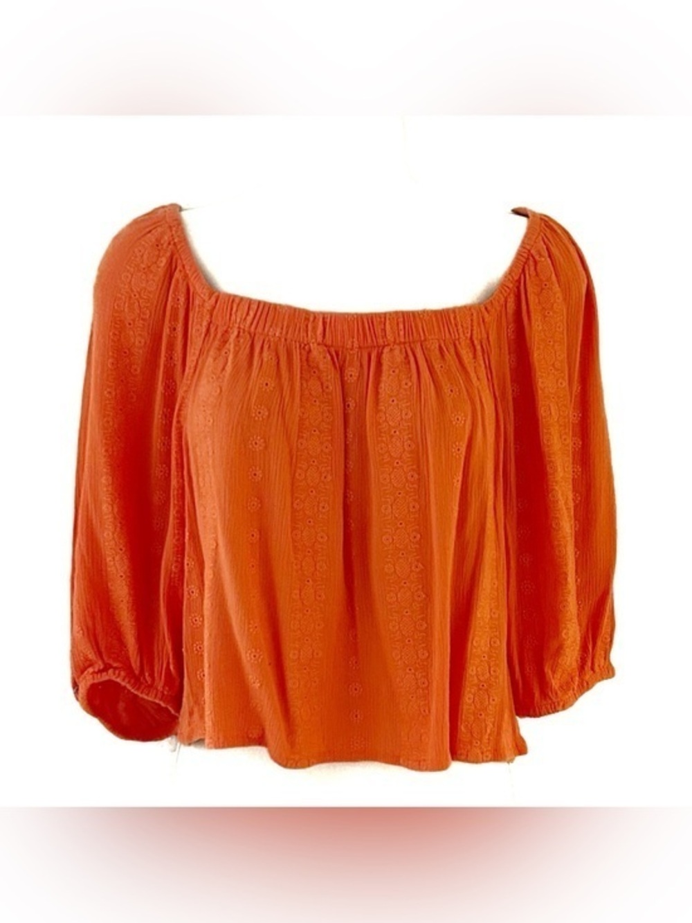 BB Dakota Orange Eyelet Off-Shoulder Peasant Blouse